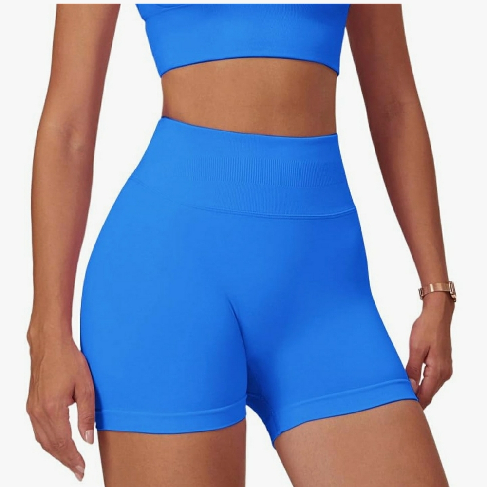 SEAMLESS NWOT Butt Enhancing High Rise Short - Ribbed Sides/Waist - Blue S - Picture 3 of 8